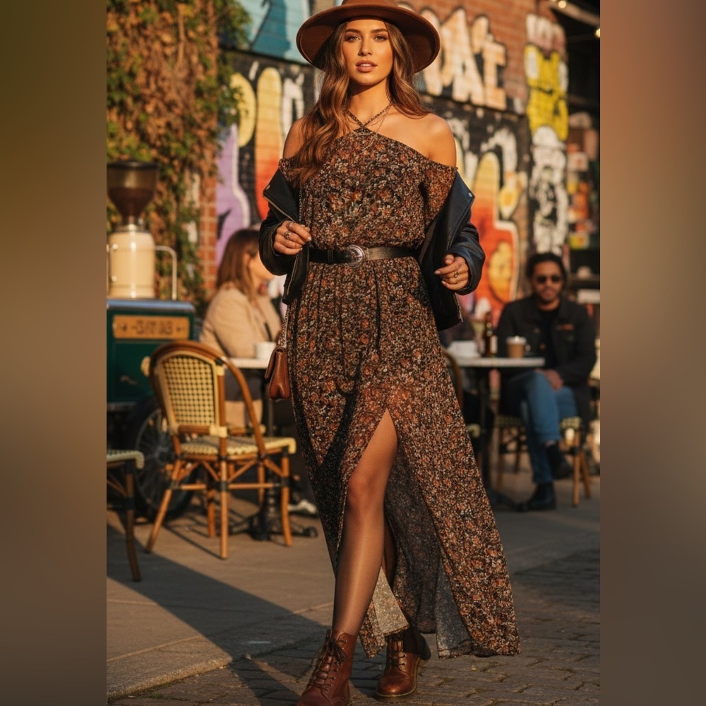 LAST CHANCE - Nasty Gal Floral Off-Shoulder Halter Maxi Dress